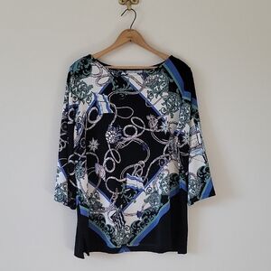 Chico's Travelers Blue Black Nautical Print Slinky Knit Tunic Size XL